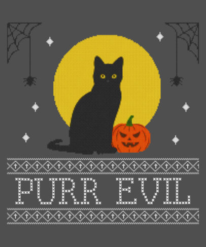 Ugly Halloween Sweater Template Featuring a Black Cat Clipart 1853h