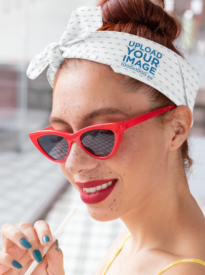 Pinup Bandana Mockup of a Woman with Red Sunglasses