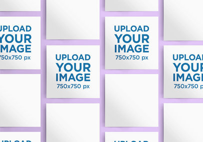 Mockup Featuring Several Square Flyers Aligned over a Solid Color Surface 