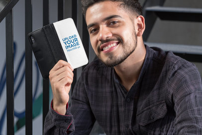 Mockup of a Bearded Man Holding a Wallet Case for iPhone X 29823