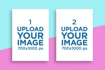 Mockup Featuring Two Invitations Placed Against a Bicolor Background