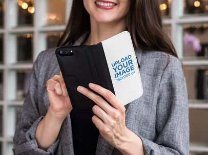 Mockup of a Wallet Case for an iPhone Featuring a Woman 29802