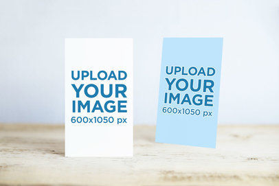 Mockup of Two Vertical Business Cards Standing in a Minimal Setting 