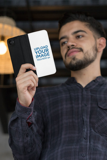 iPhone Wallet Case Mockup Featuring a Bearded Man 29825