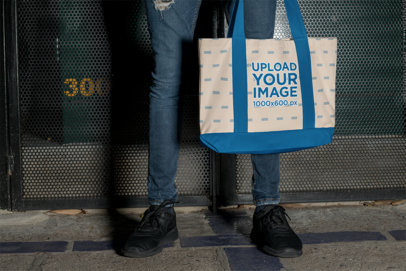 Cropped Face Mockup of a Man Carrying a Weekend Bag with Customizable Strap 29800