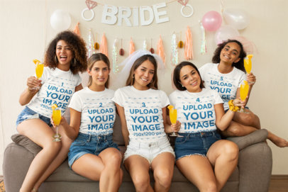 T-Shirt Mockup of a Group of Friends Having Fun at a Bachelorette Party
