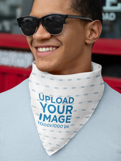 Mockup of a Man with Sunglasses with a Bandana Wrapped Around His Neck