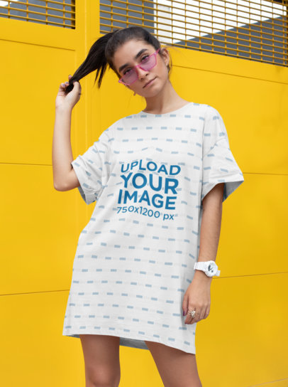 Shift Dress Mockup Featuring a Woman Holding Her Ponytail 29746