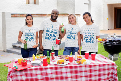 T-Shirt Mockup of a Group of Friends Having a Barbecue Party