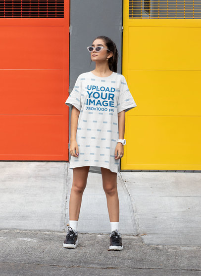 Mockup of a Young Woman Wearing a Shift Dress 29747