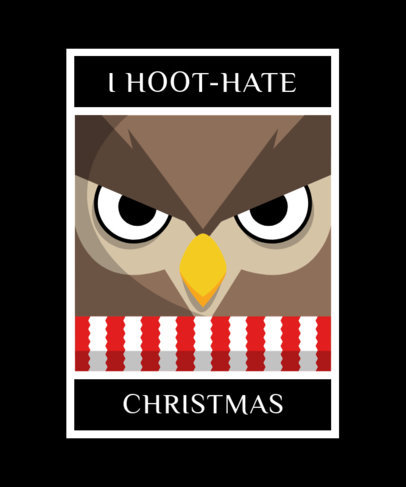 Christmas T-Shirt Template with a Mad Owl Cartoon 1880g