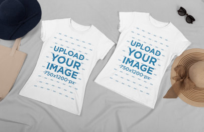 Flat Lay Mockup of Two Best Friends Shirts Placed Over a Plain Surface