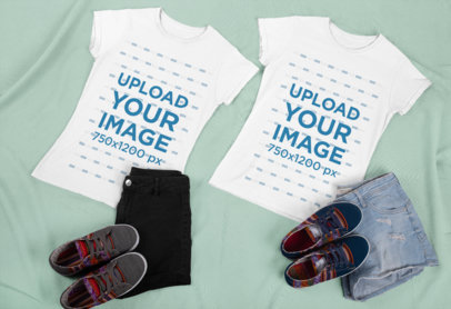 Best Friends T-Shirt Mockup Featuring Two Women's Outfits