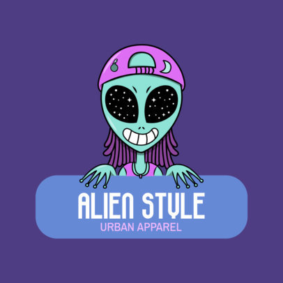 Urban Apparel Logo Generator Featuring a Trippy Alien Illustration