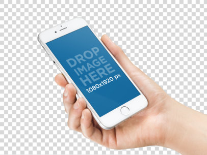 iPhone Mockup Being Held in an Angled Position Over a Solid Backdrop