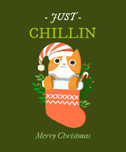 T-Shirt Maker with the Illustration of a Cat in a Christmas Sock