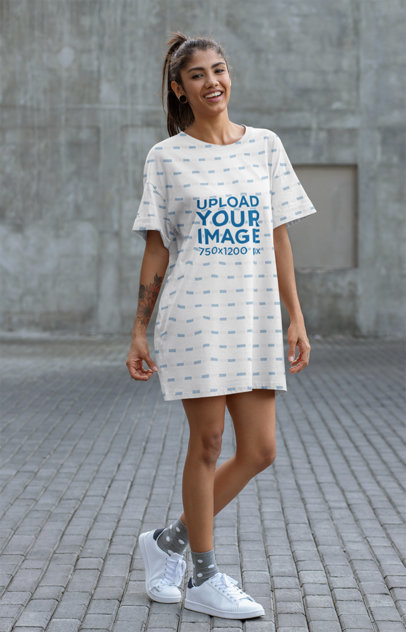 Shift Dress Mockup of a Young Woman Posing in Front of a Concrete Building 29739