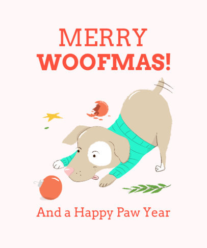 T-Shirt Maker with an Illustration of a Dog Playing with Christmas Ornaments