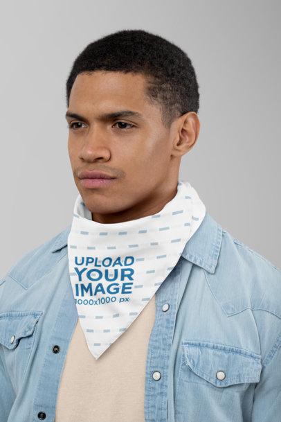 Mockup of a Serious Man with a Bandana Around His Neck 