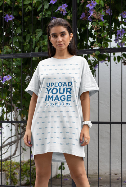 Shift Dress Mockup of a Woman Posing in Front of a Fence 29752