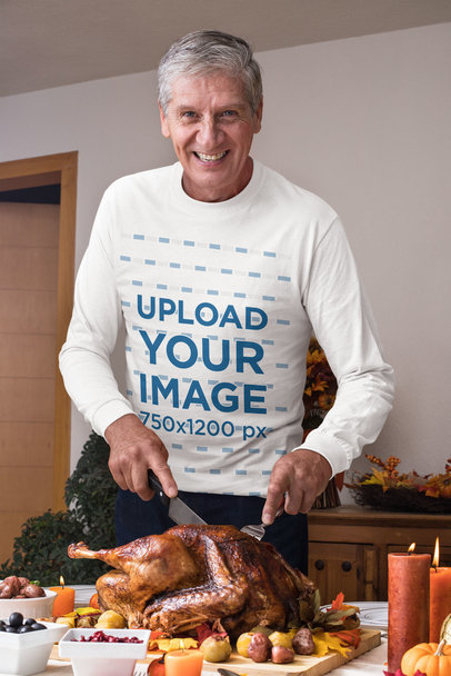 Mockup of a Man Happily Celebrating Thanksgiving 