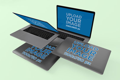 MacBook Pro Mockup Featuring Four Laptops Floating Together 574-el