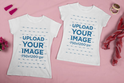 Mockup of Two T-Shirts for Best Friends Placed Over a Plain Surface