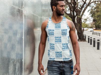 Tank Top Mockup Featuring a Man Walking in the Street a9449