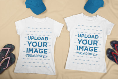 Matching T-Shirt Mockup Featuring Two Summer Outfits 