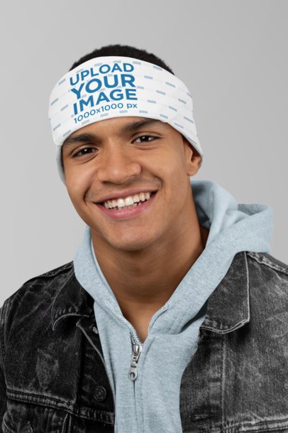 Mockup of a Man Wearing a Bandana Around His Head