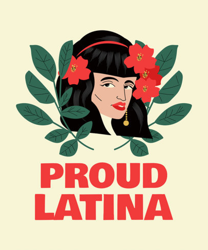 Latina-Inspired T-Shirt Design Maker with a Woman with Leaves Illustration