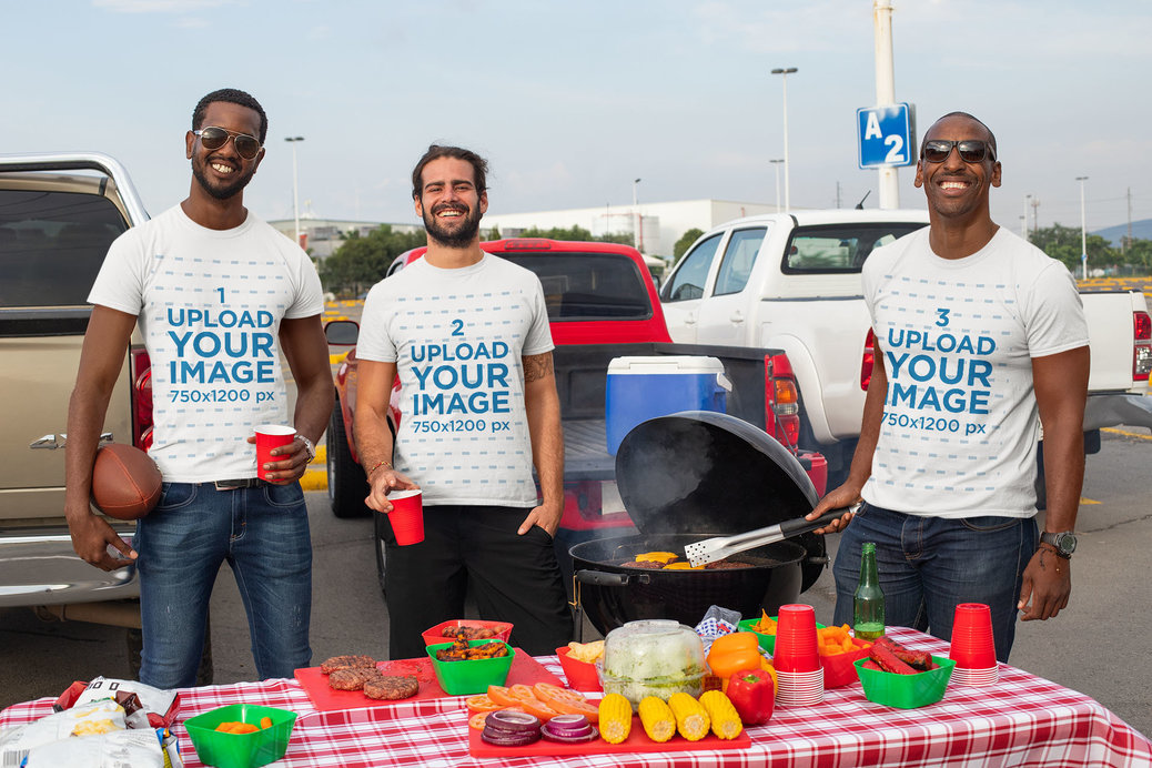 T-Shirt Mockup of a Group of Men Enjoying a Tailgate Party