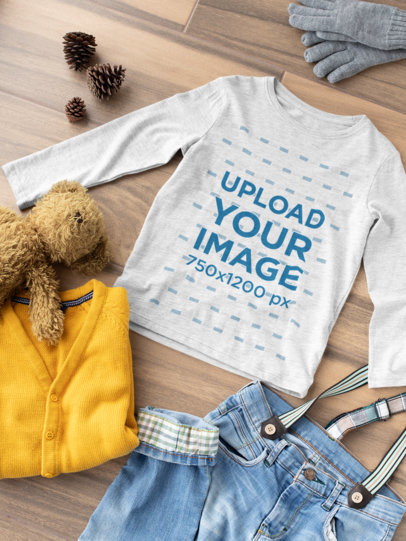 Mockup Long Sleeve Tee for a Children's Outfit 