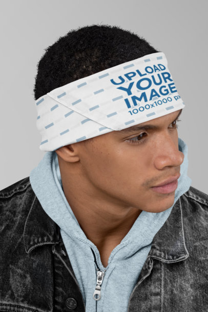 Mockup of a Young Man with a Headband Bandana 