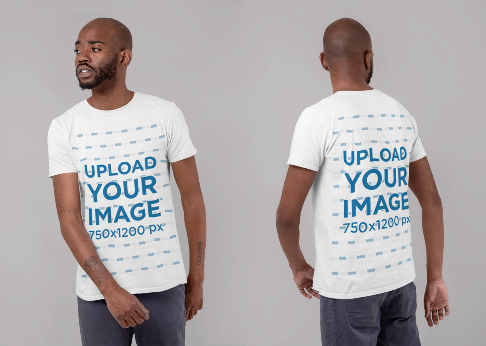 Front and Back T-Shirt Mockup of a Man in a Studio