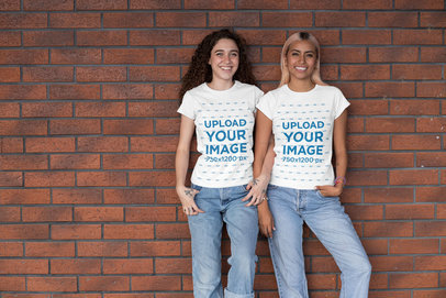 Mockup of Two Best Friends Wearing Matching T-Shirts 