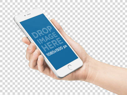 Mockup Template of a Woman Holding iPhone 6 Plus in Angled Position