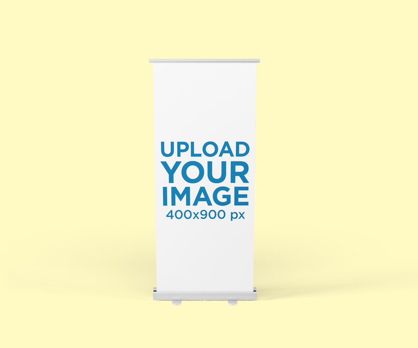 Banner Mockup Featuring a Roll-Up Banner with a Plain Color Background