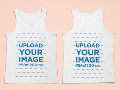 Front and Back Mockup of a Heathered Tank Top Lying on a Flat Surface