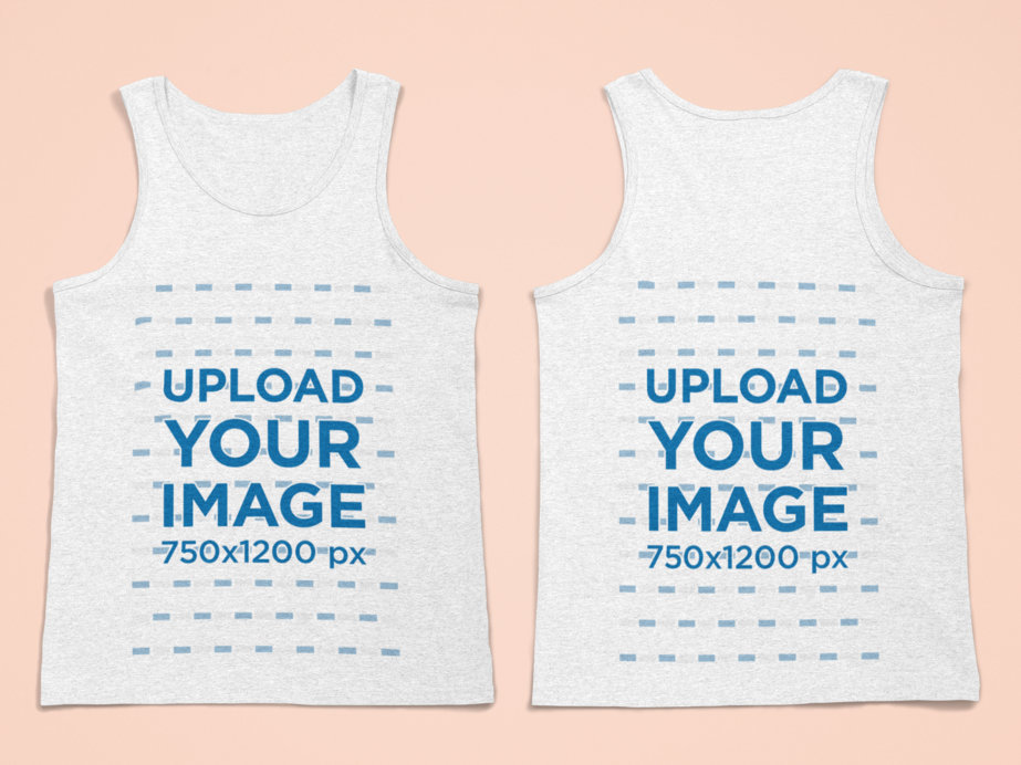 Front and Back Mockup of a Heathered Tank Top Lying on a Flat Surface