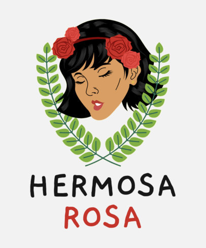 Latina-Styled T-Shirt Design Template with a Woman Wearing Flowers Illustration