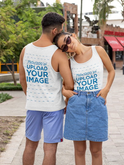 Both Sides Mockup of a Couple Wearing Tank Tops
