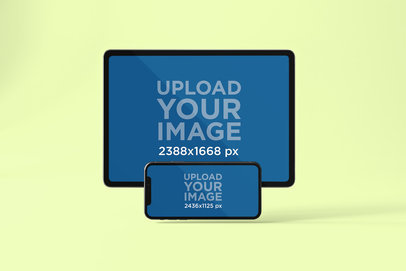 Mockup of an iPad Pro and an iPhone 11 Pro Against a Minimalist Surface