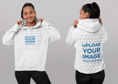 Front and Back Hoodie Mockup of a Woman in a Studio