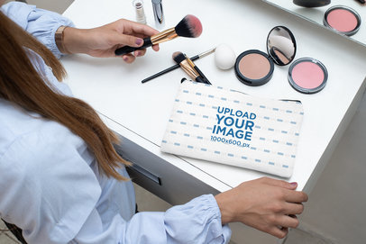 Pouch Mockup of a Woman Doing Her Makeup 