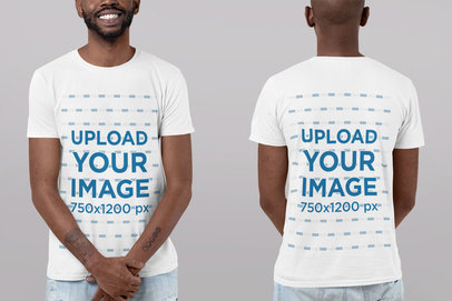 Front and Back View Mockup of a Crewneck T-Shirt Against a Customizable Background 29609