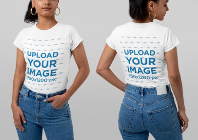 Both-Sides View Mockup of a Woman Wearing a Crewneck Tee