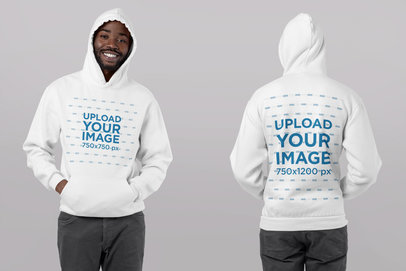 Both-Sides View Mockup of a Man Wearing a Pullover Hoodie in a Studio