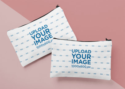 Mockup of Two Cosmetic Pouches Placed over a Bicolored Surface 29980