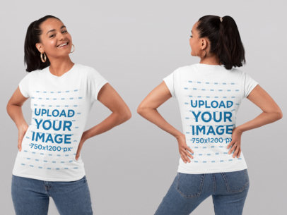 Both Sides T-Shirt Mockup of a Woman with a Ponytail at a Studio